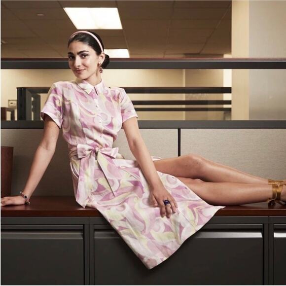 HILL HOUSE The Lily Dress Candy Kaleidoscope Linen Midi Short Sleeve Sz XXS NEW - Picture 2 of 7